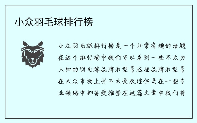 小众羽毛球排行榜