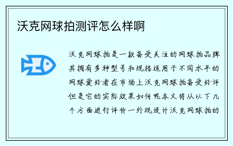 沃克网球拍测评怎么样啊